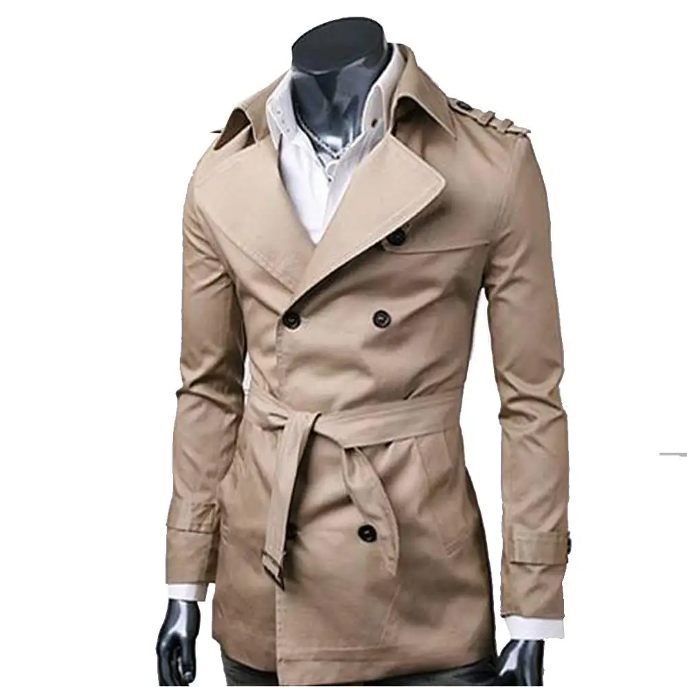 Тренчкот мужской двубортный Модная приталенная однотонная ветровка в