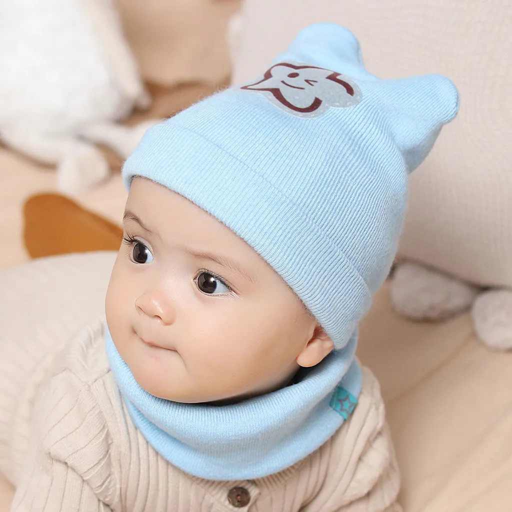 Комплект из 2 предметов шапка для малышей шарф вязаный плюшевый зимний теплый