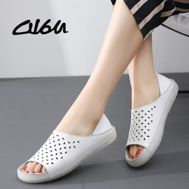 O16U/летние женские туфли на плоской подошве балетки из натуральной кожи с