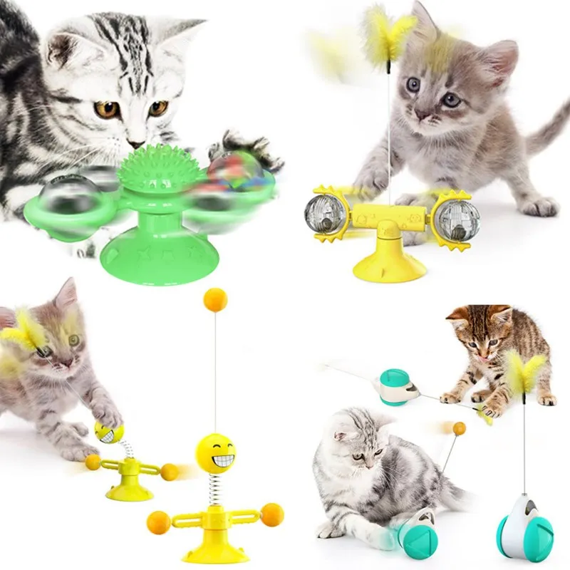 

Windmill Cats Toys Pet Interactive Cat Toy Teaser Intelligence Catnip Kitten Toys Fun Feather Training Products Supplies for Cat