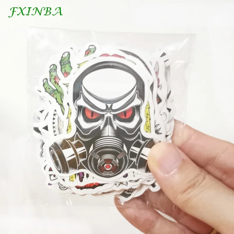 FXINBA 50 шт. Terror Rock Skeleton Skull наклейки ПВХ Многоразовые водонепроницаемые забавные скейтборд холодильник автомобиля ноутбука наклейки детские игрушки