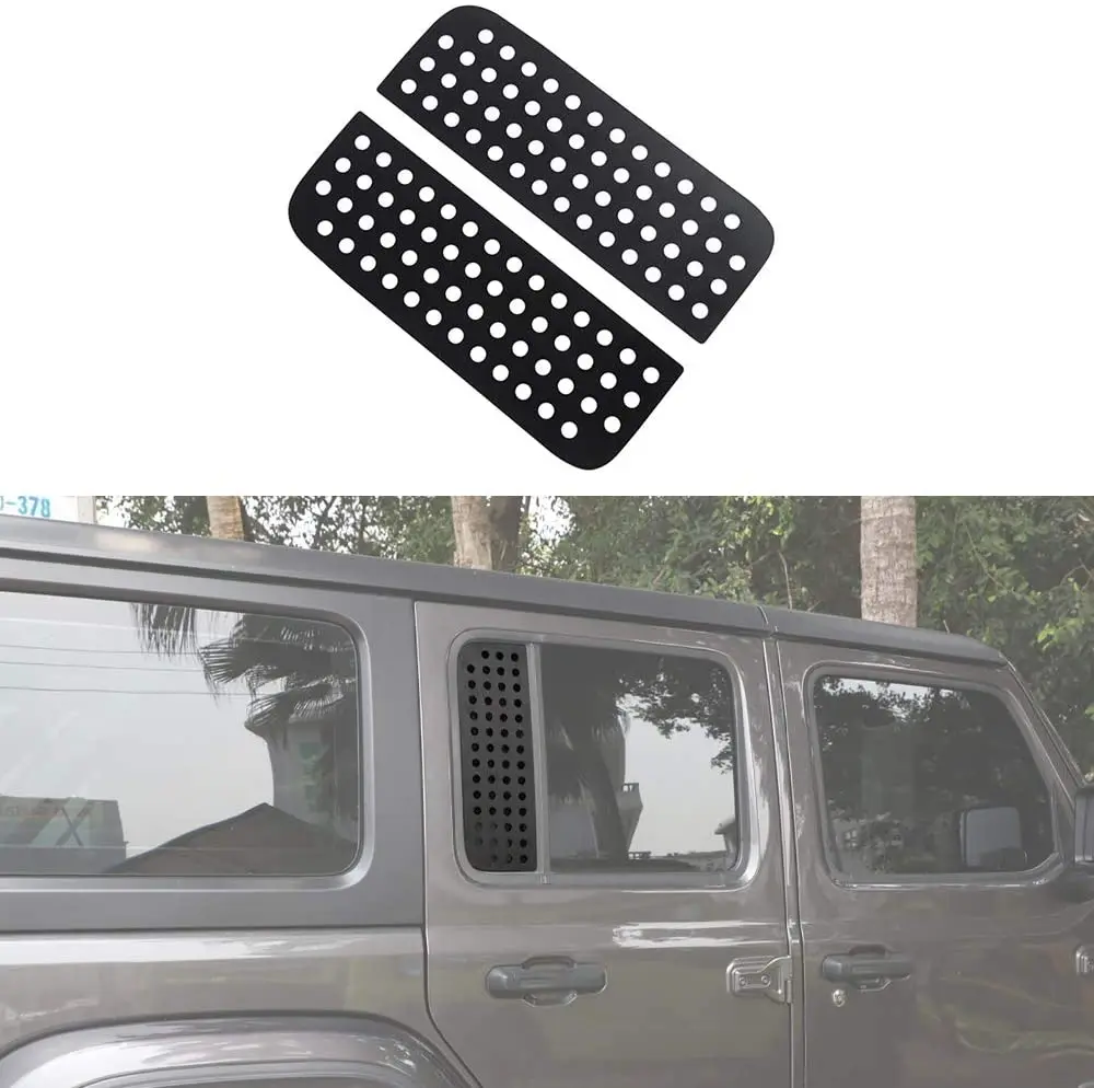 Panel de vidrio de la ventana de la puerta trasera, cubierta decorativa, calcomanía embellecedora para Jeep Wrangler JK JL 2007-2022, accesorios de coche de 4 puertas, Metal negro