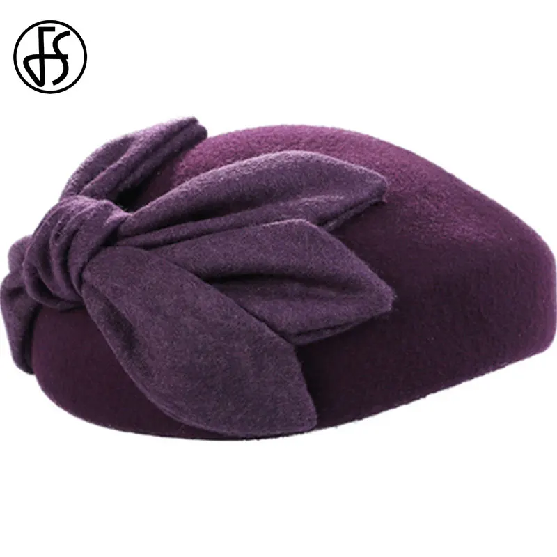 Женская фетровая шляпка Таблетка FS шерстяная с бантом винтажная для церкви и