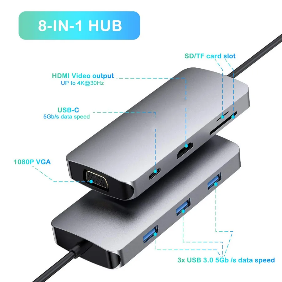 USB C type концентратор для HDMI 4K VGA адаптер 3 0 PD порт питания MacBook Pro 2018/2017/2016 samsung S8/S9 Plus| |