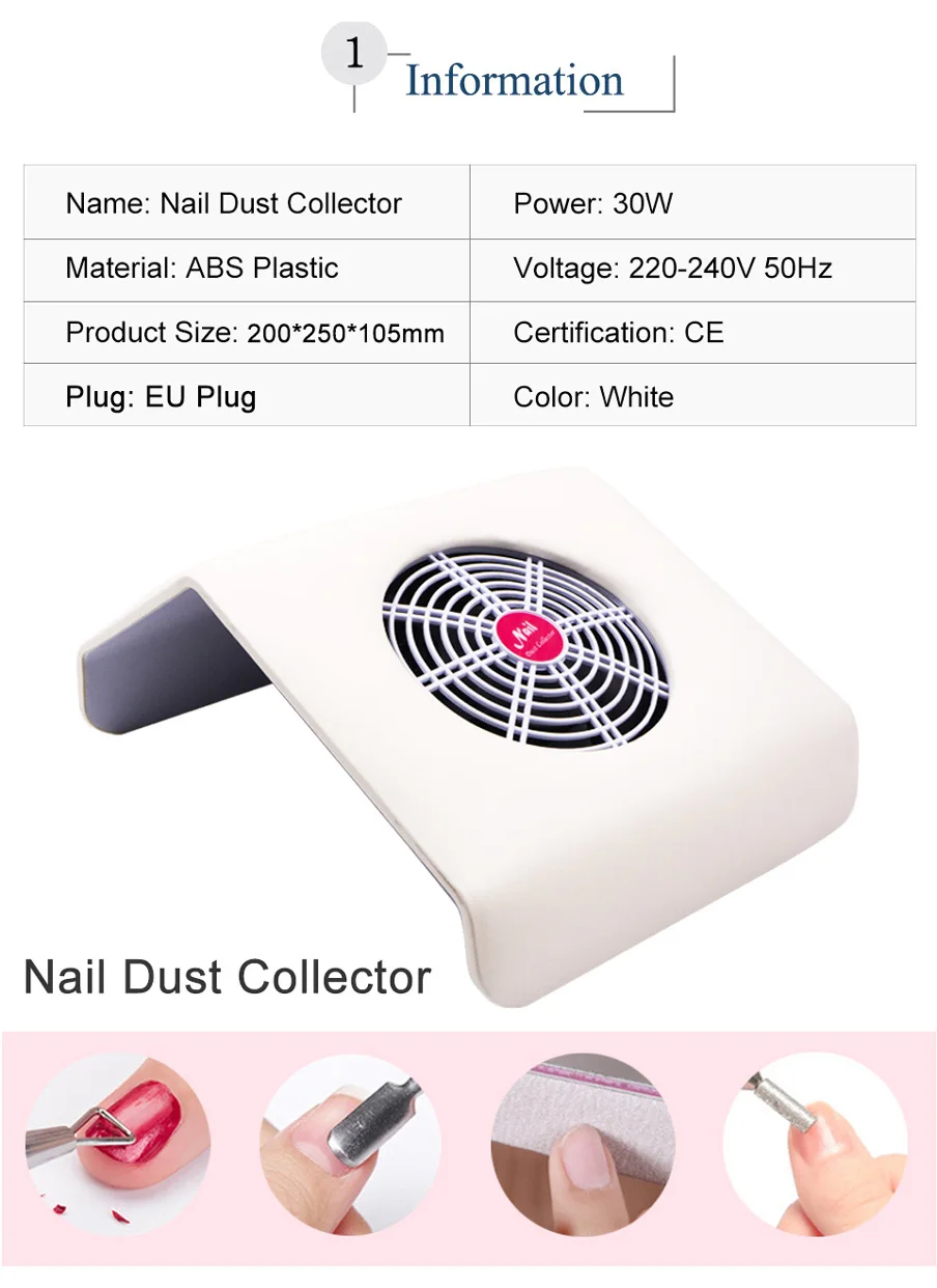 Nail Art Manicure Nail Dust Collector 30W Powerful Vacuum Cleaner Machine for Manicure Dust Collecting Nail Art Equipment