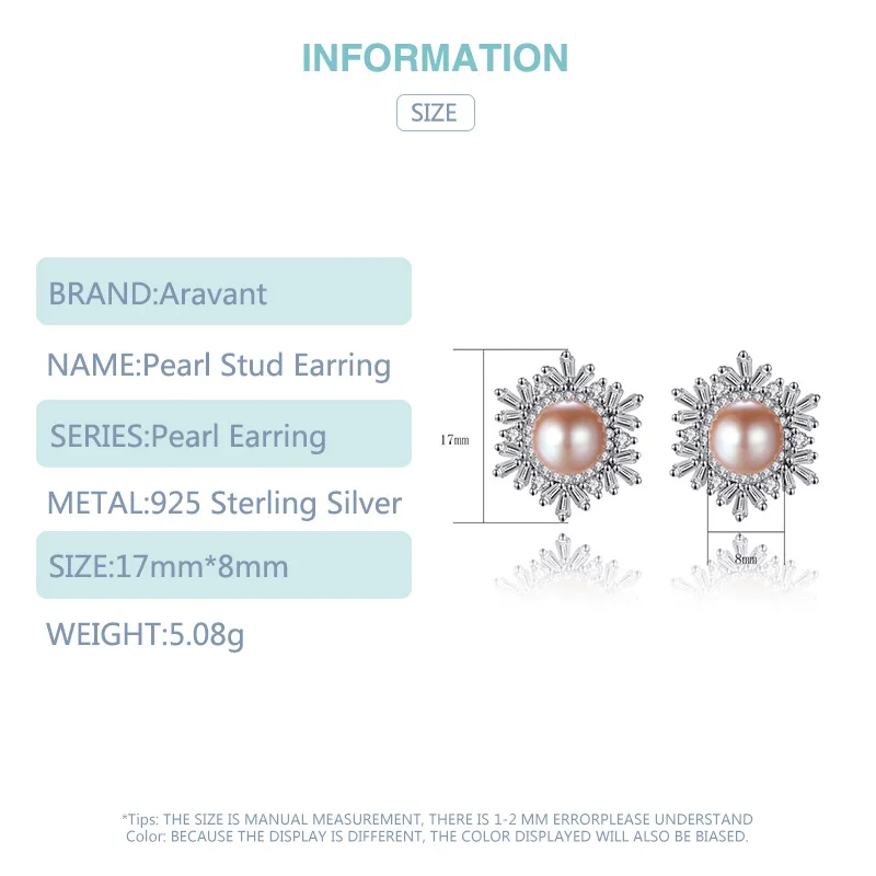 

925 Sterling Silver Elegant Flowers Zircon Stud Earrings Freshwater Pearl Earrins Wedding Pearl Jewelry 3 Colors