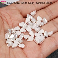 resen new arrival 5x8mm white opal sewing teardrop rhinestone flatback sliver claw resin white opal stone for sew on garment