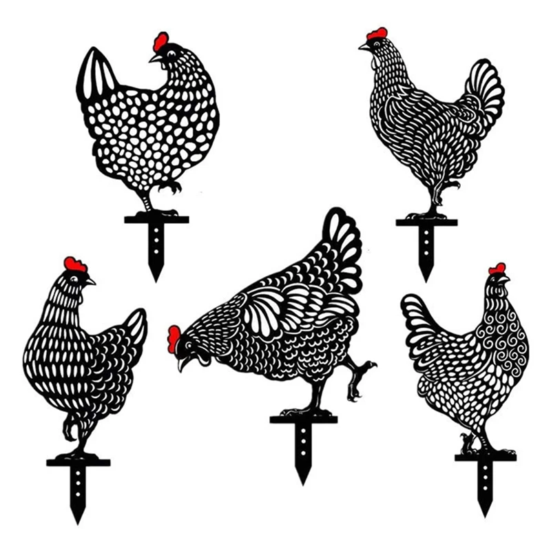 

5Pcs Garden Decoration Chicken Acrylic Garden Statue Decor Chicken Silhouette Garden Stake Chicken Yard Art Garden Lawn
