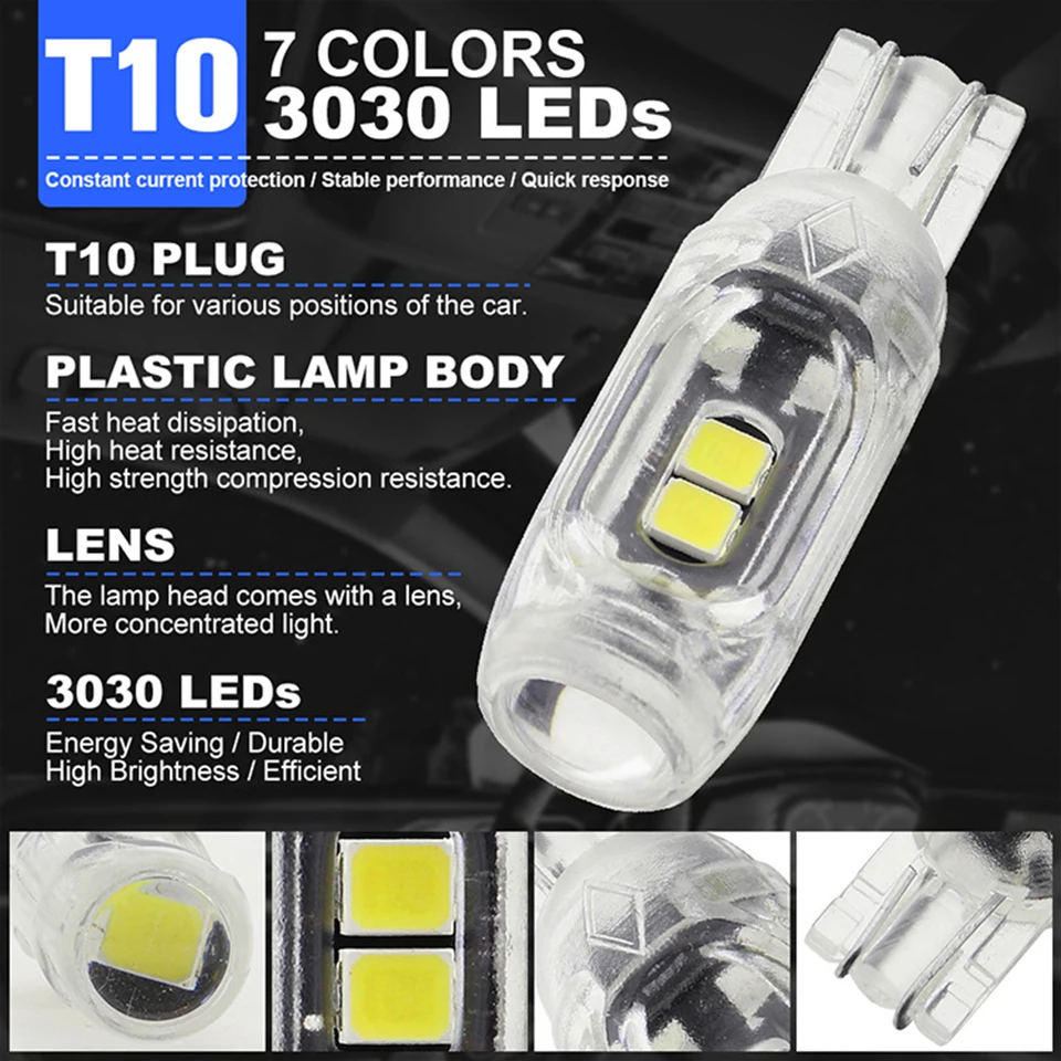 4Pcs T10 LED W5W 194 168 800lm CANBUS Plastic Protect 5smd 3030 Car Interior Light Reading Door License Plate Wedge Lamp 12V on. -> 4 шт. T10 LED W5W 194 168 800lm CANBUS пластиковая защита 5smd 3030 автомобильный светильник для салона, чтение, двери, 