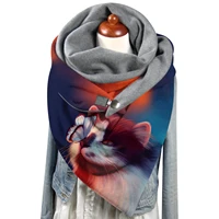 2021 fashion winter women scarf cats printing button wrap casual warm scarves shawls comfortable soft ladies neck bandana sjaal