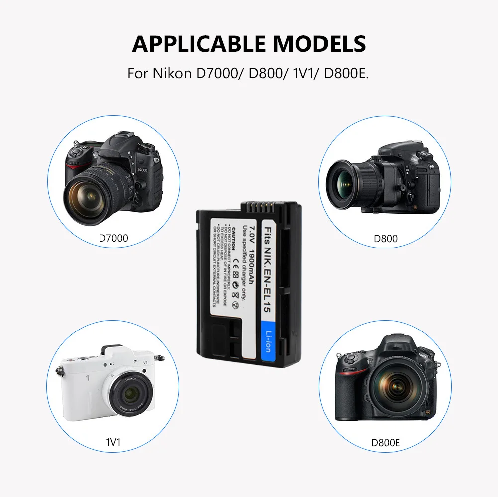 

1/2/4pcs Best 1900mAh 7.0V Rechargeable Digital Batteries D500 D610 D750 D7000 Li-polymer battery EN-EL15 For Nikon Camera