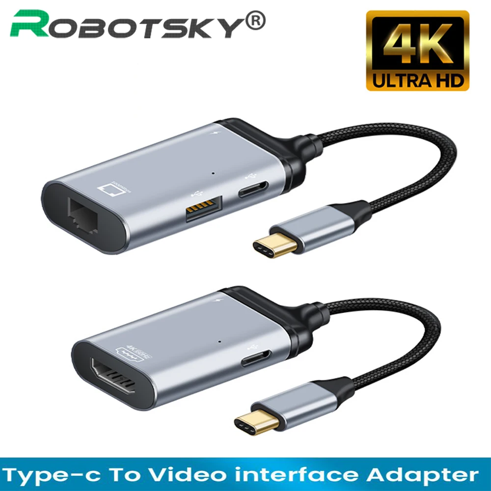 New 4K USB C to rj45/VGA/DP/HDMI-compatible/Mini DP Cable Type C to HDMI Thunderbolt 3 Adapter for MacBook Pro 4K UHD USB-C