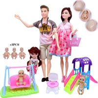 fashionable 5 person family combination 11 530cm pregnant barbies doll momdaddygirl furniture accessories children toys gift
