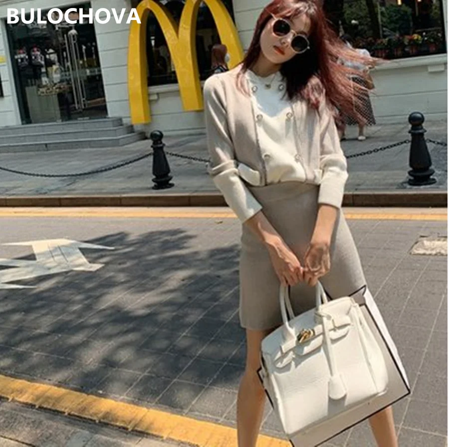 

Прямая поставка, новинка 2020, осенние женские костюмы, модные пуловеры, вязаный Топ + облегающая юбка на бедрах, женские комплекты из 2 предмет...