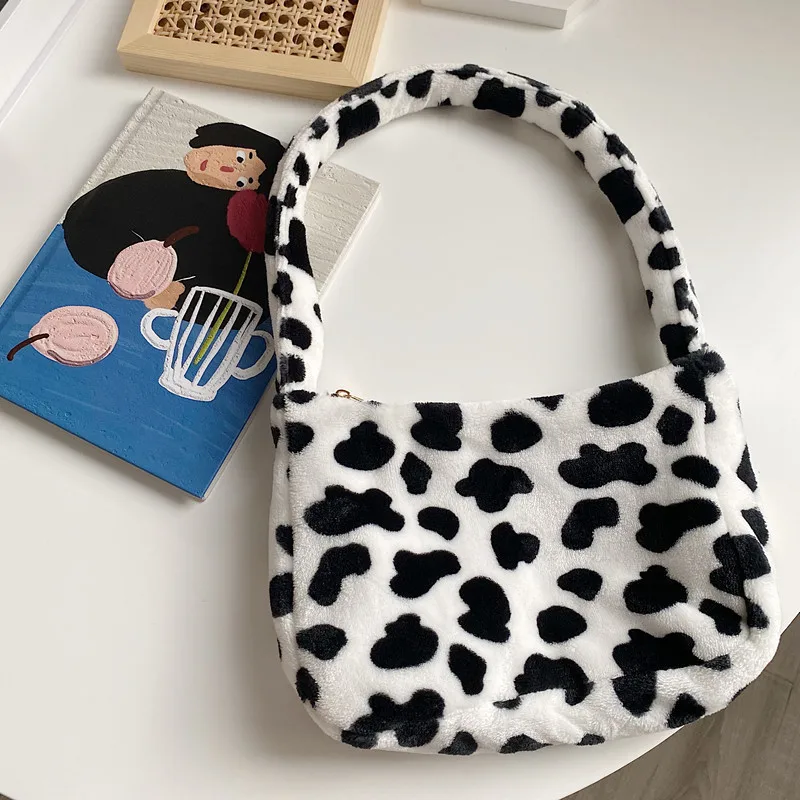 

Cute fashion milk cow plush handbags faux fur women shoulder bag hand bag cartoon ladies bag tote chiristmas gift bag small bags