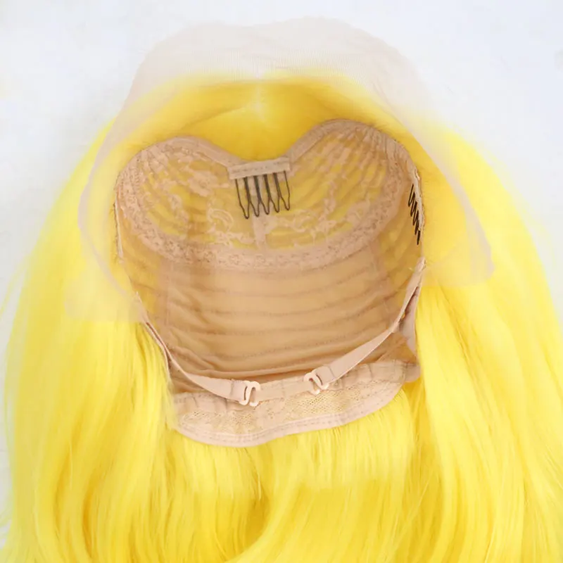 Светильник желтый короткий прямой Боб синтетический парик на кружеве