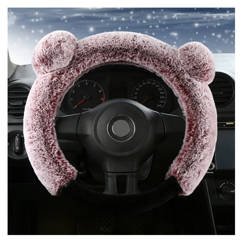 

Artificial Fur Plush Steering Wheel Cover Universal Steering Covers 38 cm Bear Ears Wheel Cover for Car Accessories