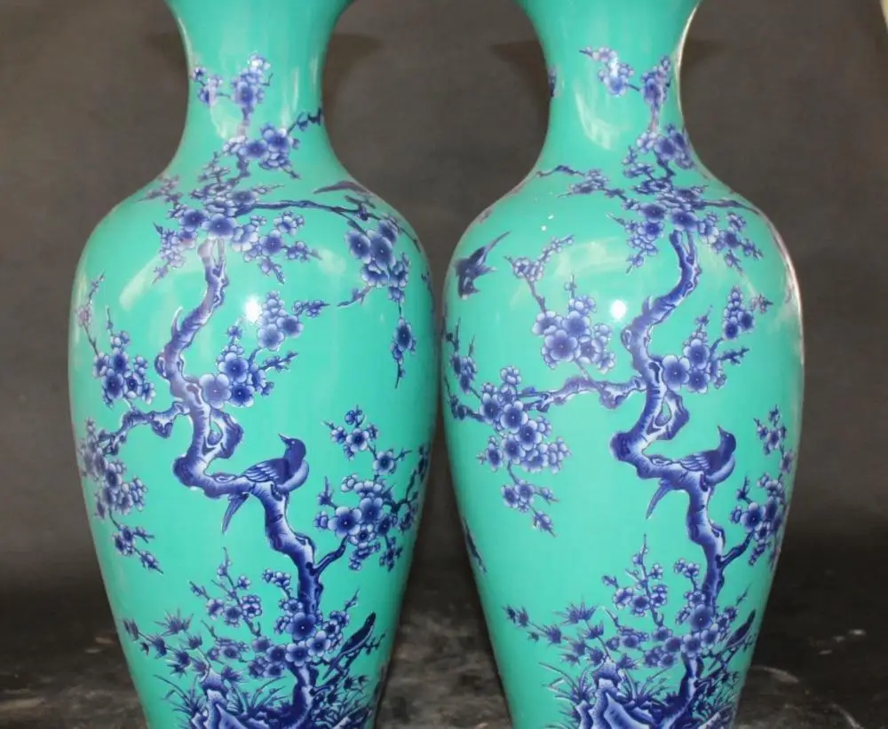 18 &quotКитай FA фарфоровая псевдо сорока птица цветок сливы бутылка ваза пара | Дом и