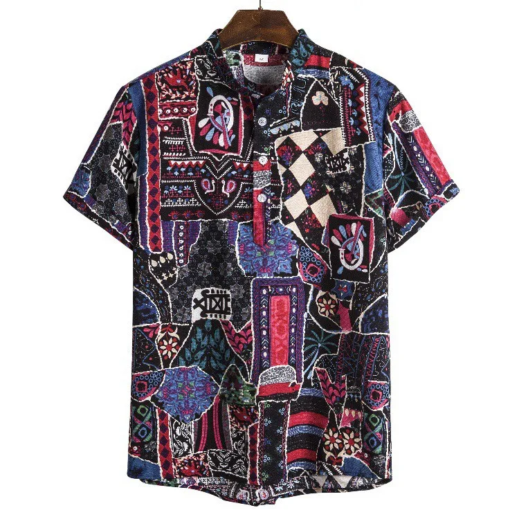 

Summer Shirts For Men Short Sleeve Tops Clothes Hawaiian Beach Flower Shirt Men Fashion Casual Turtleneck Dress Shirt рубашка