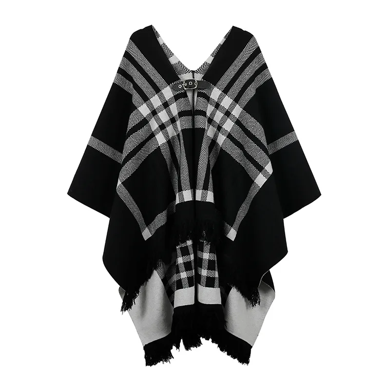 

QILA New Winter Women Plaid Ponchos And Cape Oversized Shawls Wraps Cashmere Pashmina Female Bufanda Mujer