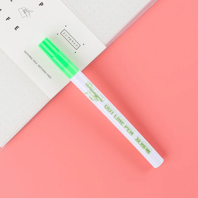 Grass Green 1 шт., художественные маркеры с двойными линиями, ручка DOMI Out Line, тонкий маркер для карандашей, каллиграфия, надпись, ручка, цветные ручки для рисования - Цвет: Grass Green