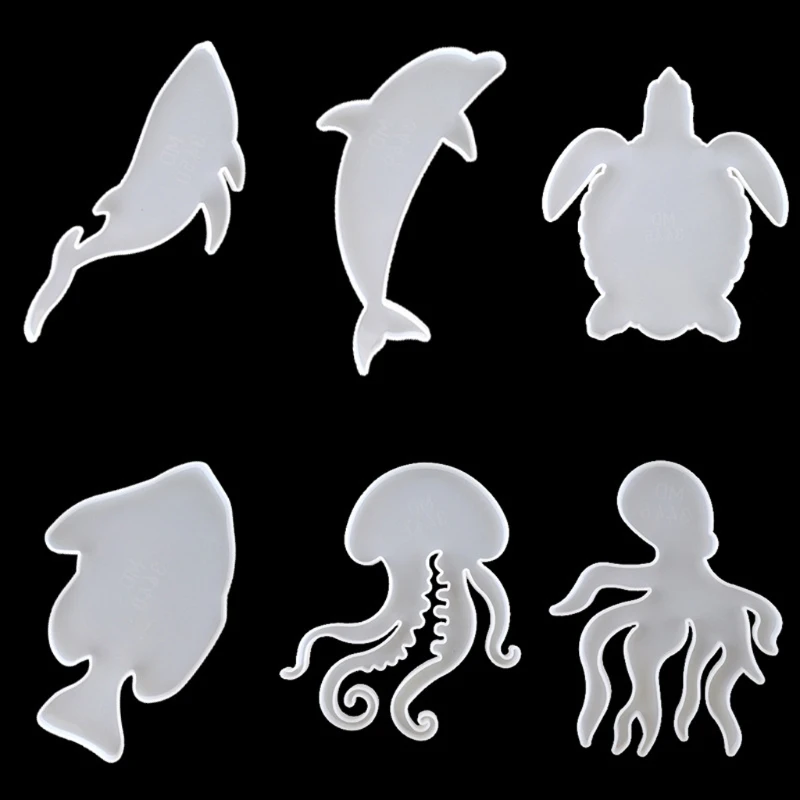 

6Pcs Marine Organism Coaster Silicone Resin Molds Sea Turtle Dolphin Fish Octopus Tea Mat Ocean Coaster Molds Kit Tools T84A