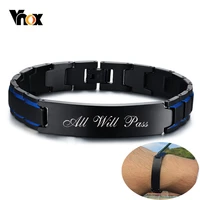vnox men personalized custom engrave id bracelets black and blue color stainless steel link chain 8 46