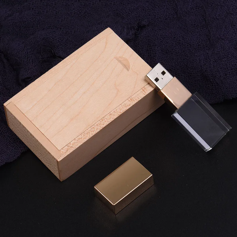 JASTER USB 2,0 флеш-накопитель 4 ГБ 8 ГБ 16 ГБ 32 ГБ 64 ГБ заказной хрустальный флеш-накопитель+ деревянная коробка usb флеш-накопитель - Цвет: Maple