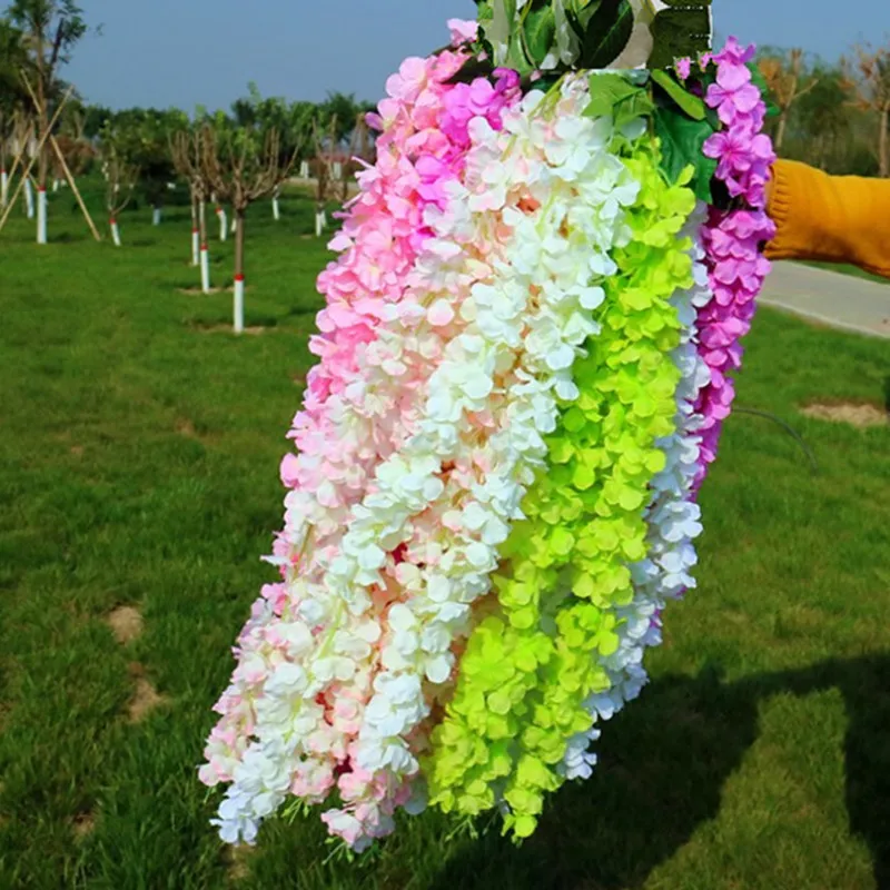 

145CM Upscale White Artificial Silk Flower Encryption Hydrangea Wisteria Rattan Garland For Home Wedding Centerpieces Decoration