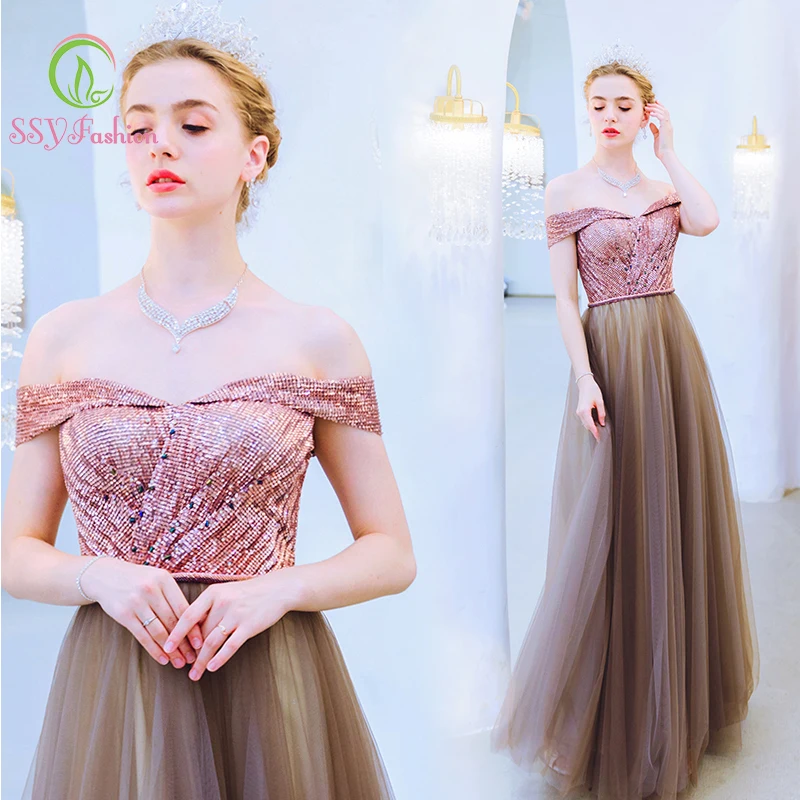 Женское вечернее платье SSYfashion с вырезом лодочкой открытыми плечами шнуровкой на