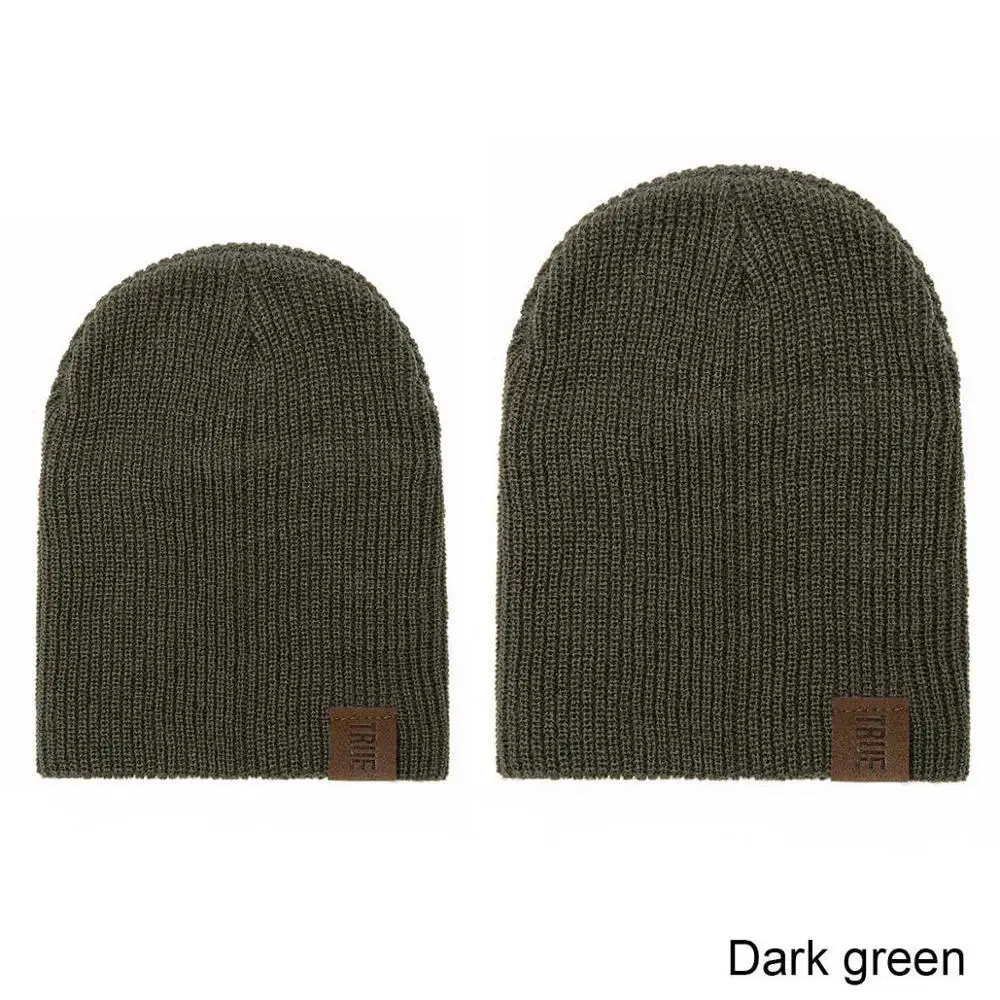 dark green MOLIXINYU/зимняя шапка для маленьких девочек; теплые шапки для родителей и детей; шапки-бини для женщин; однотонная Вязаная хлопковая шапка для детей; Skullies; уличная мужская шапка - Цвет: dark green