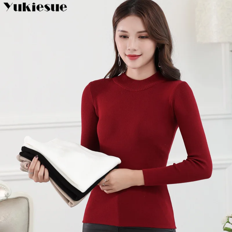 Свитер женский кашемировый однотонный с высоким воротником Осень-зима 2019 |