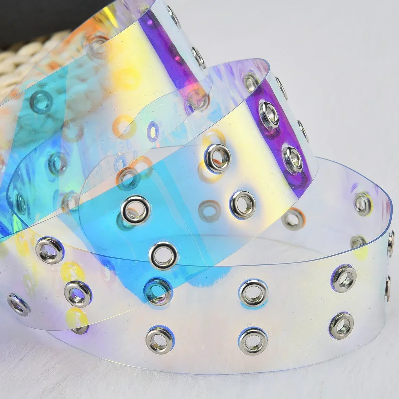 

2020 Two Row PVC Clear Belt For Women Fashion Pin Buckle Female White Waist Trousers Transparent Belts Ladies Jeans Grommet Belt
