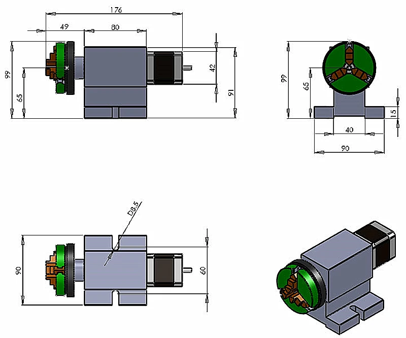 CNC 4th axis 3 jaw Chuck 50/65mm harmonic drive two-phase stepper motor 42MM 1.6A for router | Инструменты