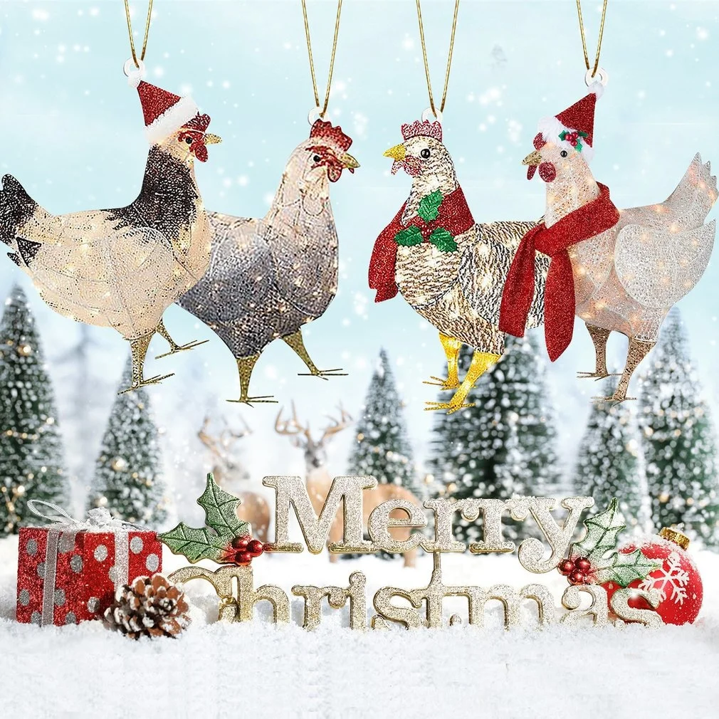 

Christmas Decorations Statue Light-up Chicken with Scarf Holiday Decor Led Flat 3d Outdoor Christmas Lights Garden Yard Ornament