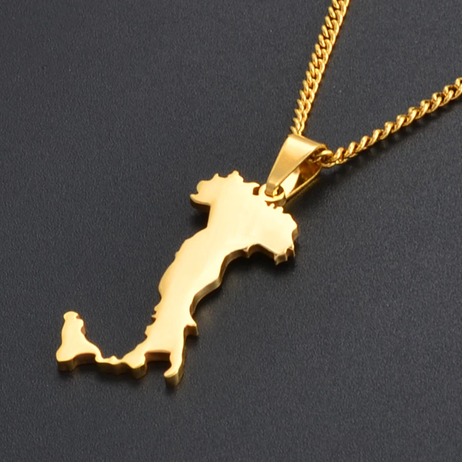 

Anniyo Italy Map Pendant Necklaces Silver Color/Gold Color Stainless Steel Italian Maps Jewelry Gifts #049621
