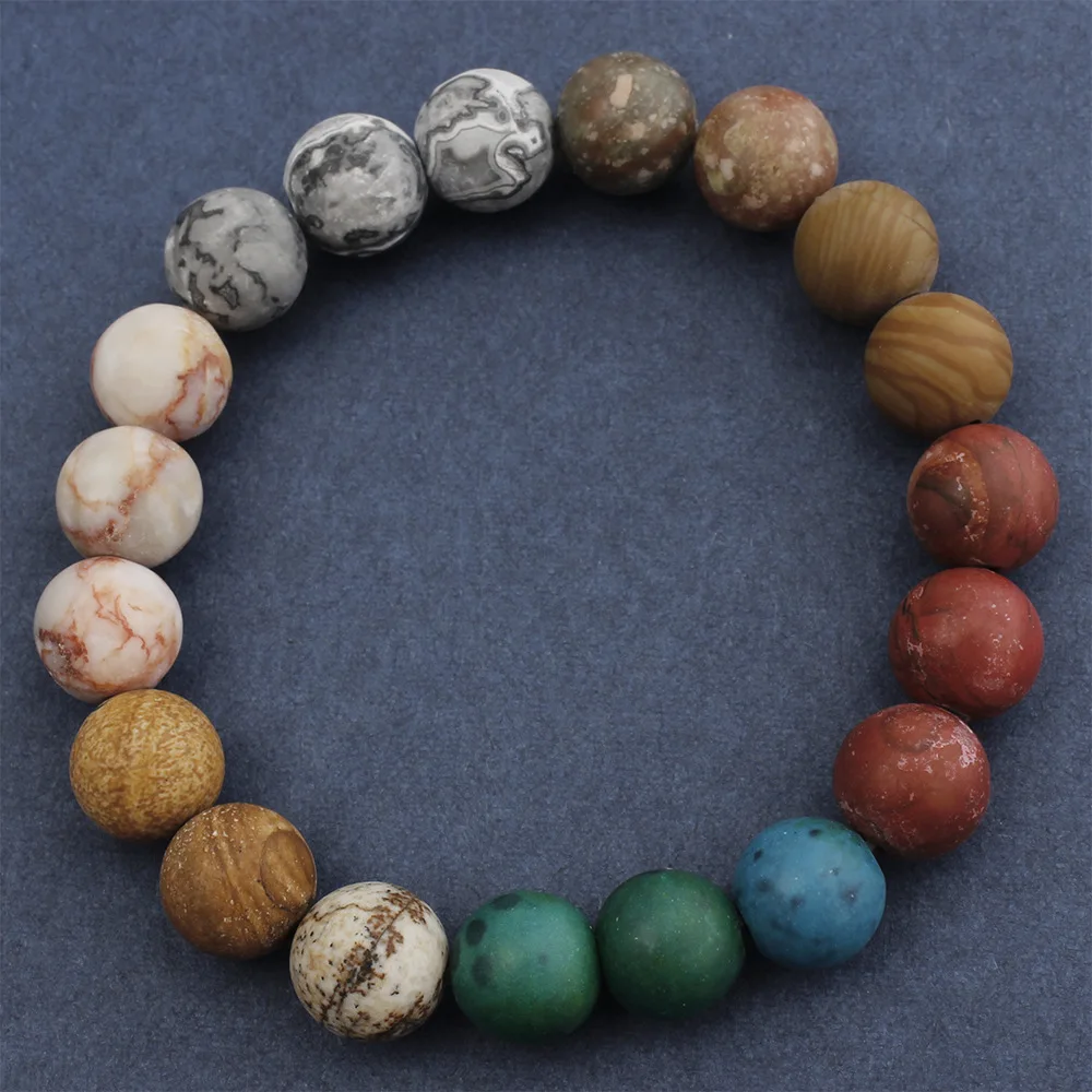 

European And American Original Explosion Atmospheric Personality 10mm Milky Way Star Sky Universe Frosted Agate Bracelet
