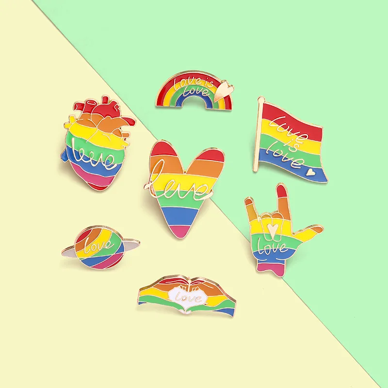 Любовь Радужный эмаль на булавке заказ броши с флагом Сумка Одежда штырь