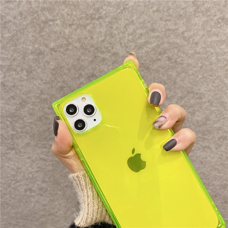 

Lovebay Clear Fluorescence Square Phone Case For iPhone 11 Pro Max X XR XS 6 6s 7 8 Plus Gorgeous Frame Shockproof Back Cover