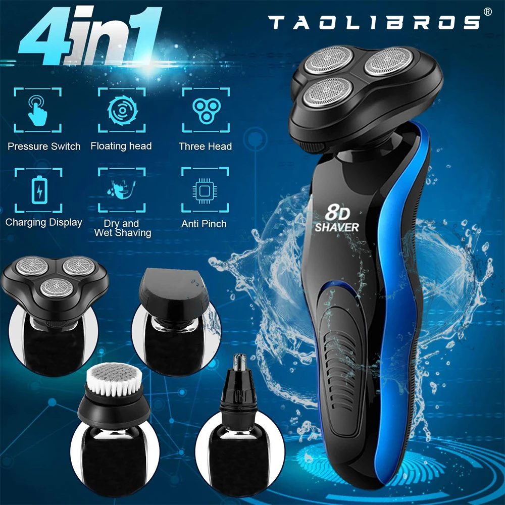 

4 In 1 Multifunctional Hair Trimmer USB Rechargeable Rotary Electric Shaver for Wet and Dry Beard-body Hair Trimmer Facial Clean