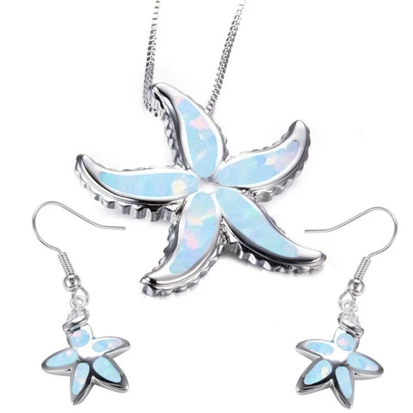 Посеребренная Опаловая подвеска в форме звезды 4 цвета серьги-капельки