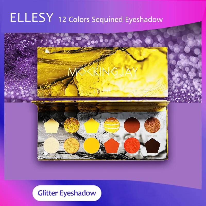 

ELLESY Baked Eyeshadow Palette 12 Color Shiny Pigmented Makeup Shadows Palette Glitter for Eyes and Face Cosmetics