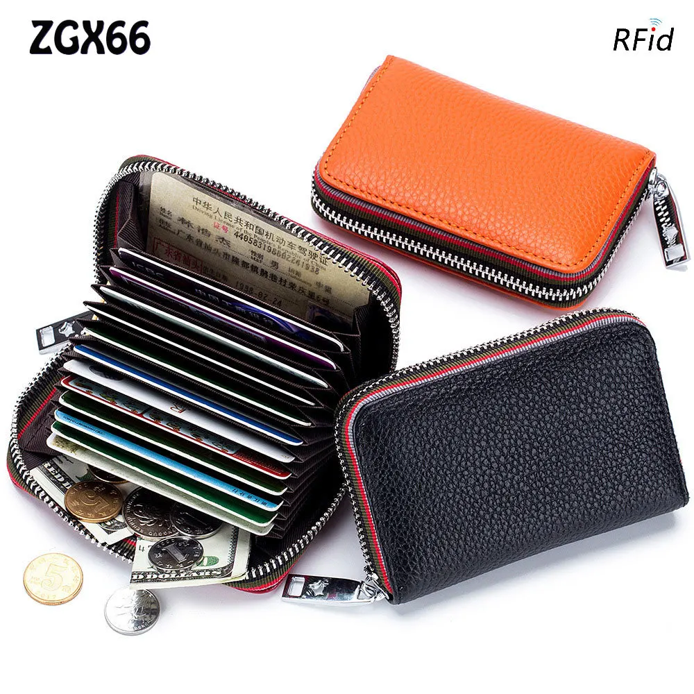 

New Fashion Man Card Bag Female Genuine Leather Zipper Coin Purse Wallet Organizer Women's Business Credit ID Bank Card Holder