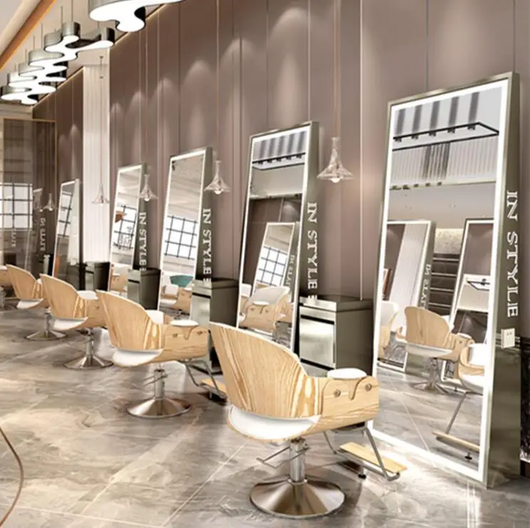 

Online celebrity barber shop special mirror dyeing floor mirror hair salon stainless steel hairdressing shop mirror double-sided