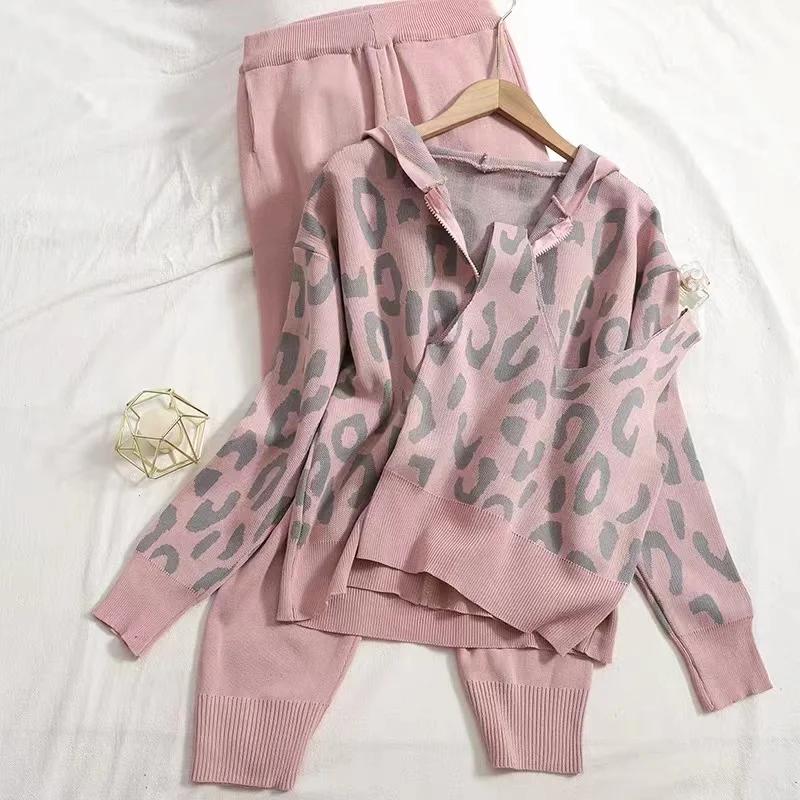 

Runway Fall Winter Elegant Stretch Zipper Printing Cardigans Coat + Knitted Vest + Long Pants 3 Piece Set Suit Women's Tracksuit