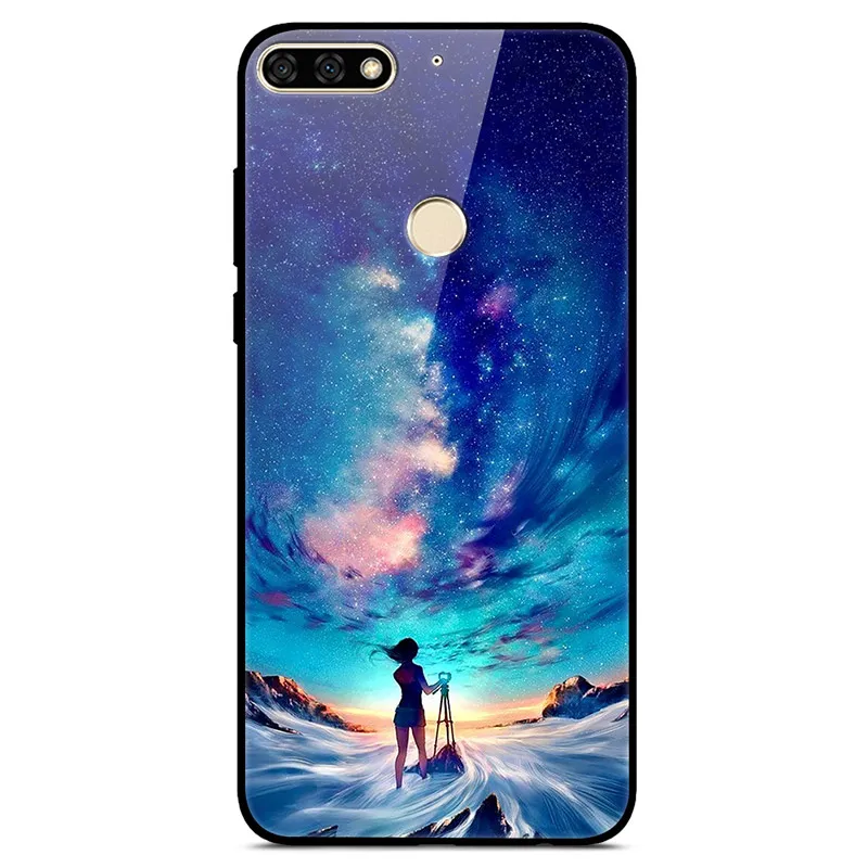 39 D для huawei Honor 7C 7A Pro Чехол, стеклянная задняя крышка, Жесткий Чехол для huawei Honor 7C чехол, модная мягкая ТПУ Рамка Honor 7 A C 5,7 - Цвет: 39