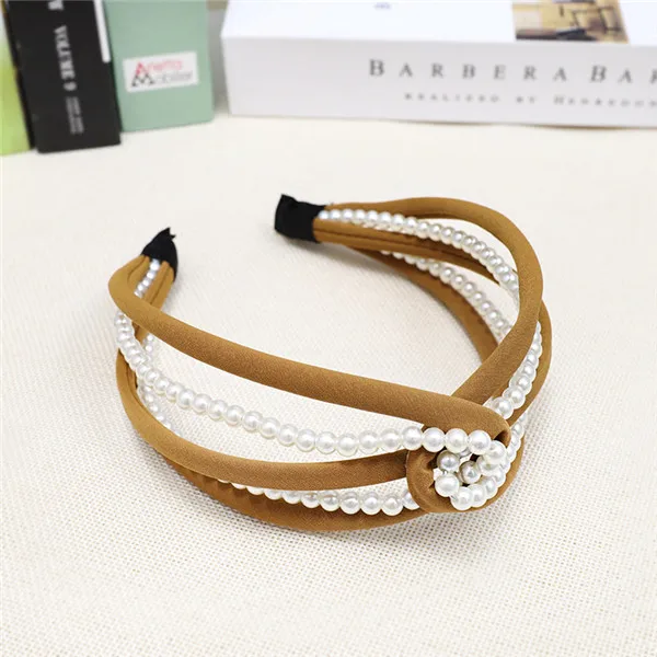 Красочные Широкие Preal повязки с узелком для женщин аксессуары для волос, Корея банты для волос цветок корона жемчуг повязки для волос повязка для волос - Цвет: Хаки