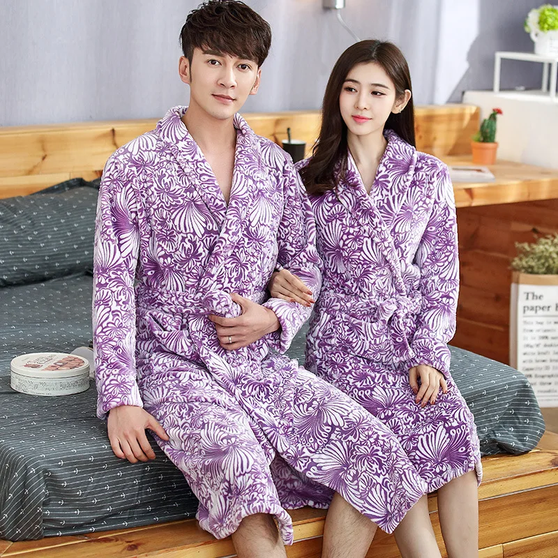 Осенне зимняя фланелевая ночная рубашка для пар халат мужчин и женщин