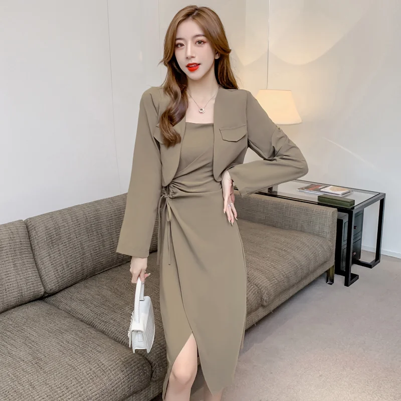 

Suit Women's 2021 New Autumn Lightly Mature Fashionable Suit Coat Suspender Dress Youthful-Looking Two-Piece Set