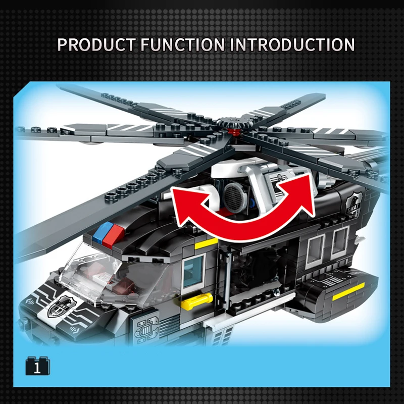 

1020pcs Swat Police Transport Helicopter Model Building Blocks City Airplane Car Bricks Figures Toys for Children